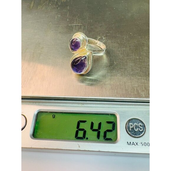 Estate Sterling Silver 925 Pear Shape Amethyst Ring Size 8, Unique Design, 6.43g - Picture 9 of 9